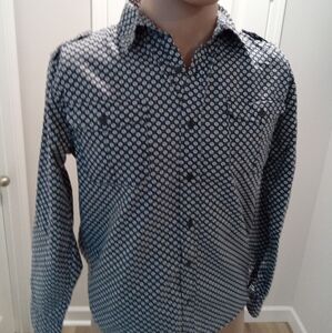 Steve's Jeans Youth Size 14/16 Navy & White Floral  Patterned Shirt